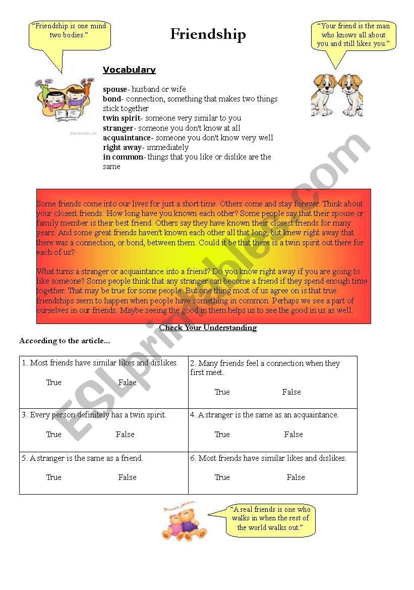 Friendship worksheet