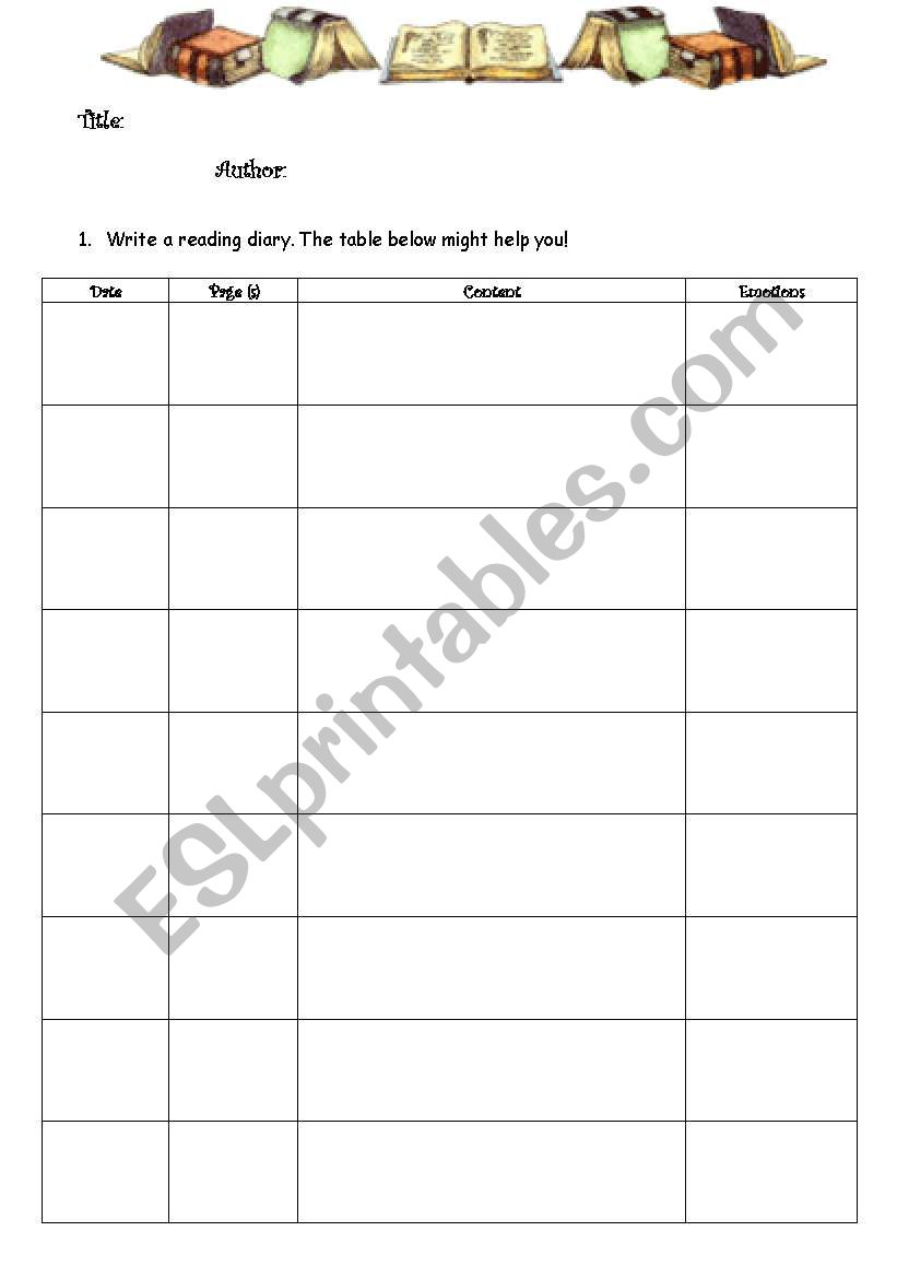 Reading Diary worksheet