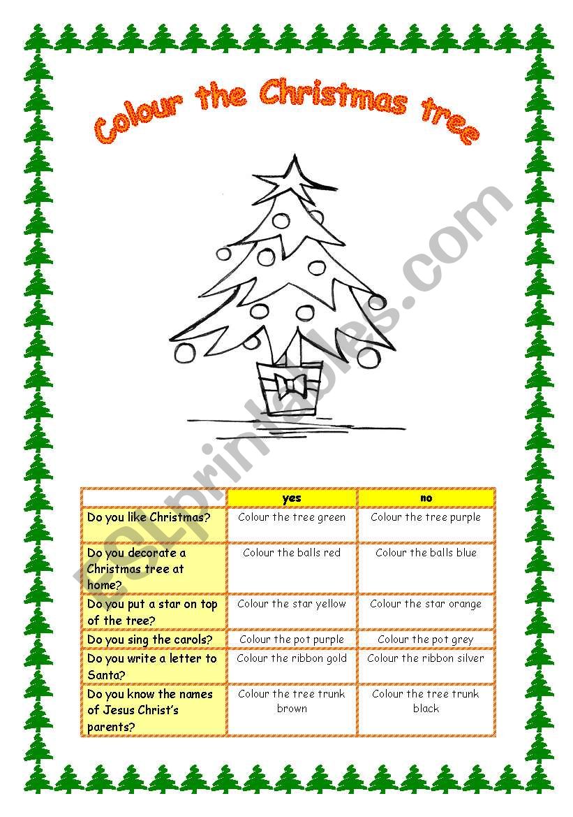 colour the christmas tree worksheet