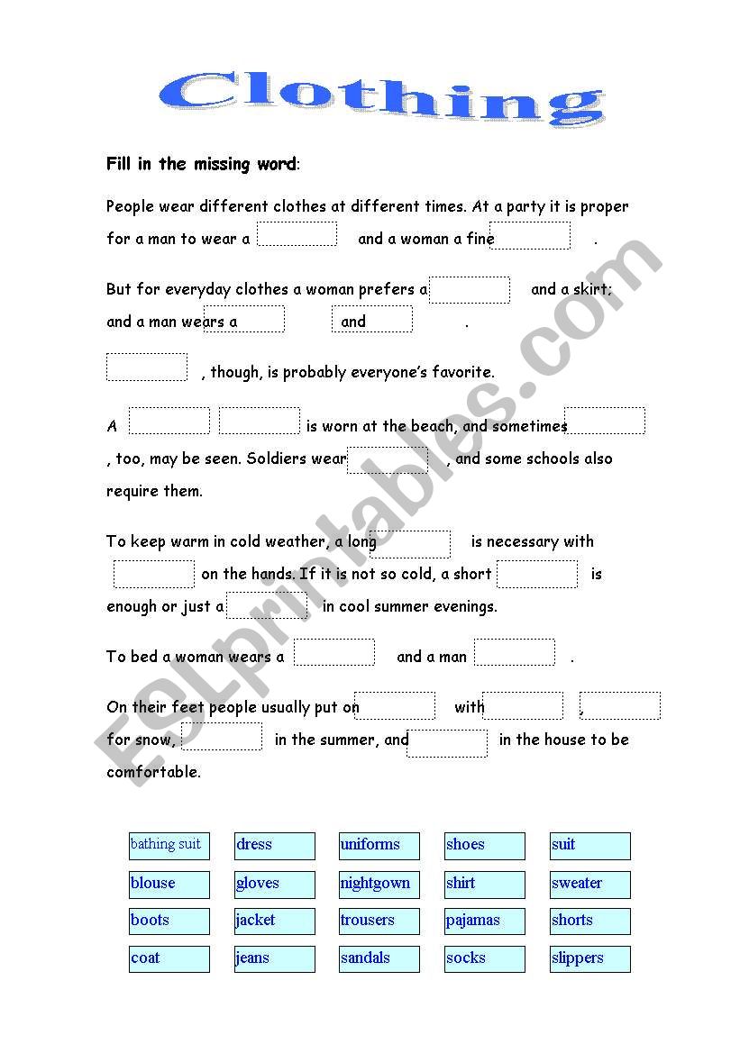 Fill in the gaps worksheet