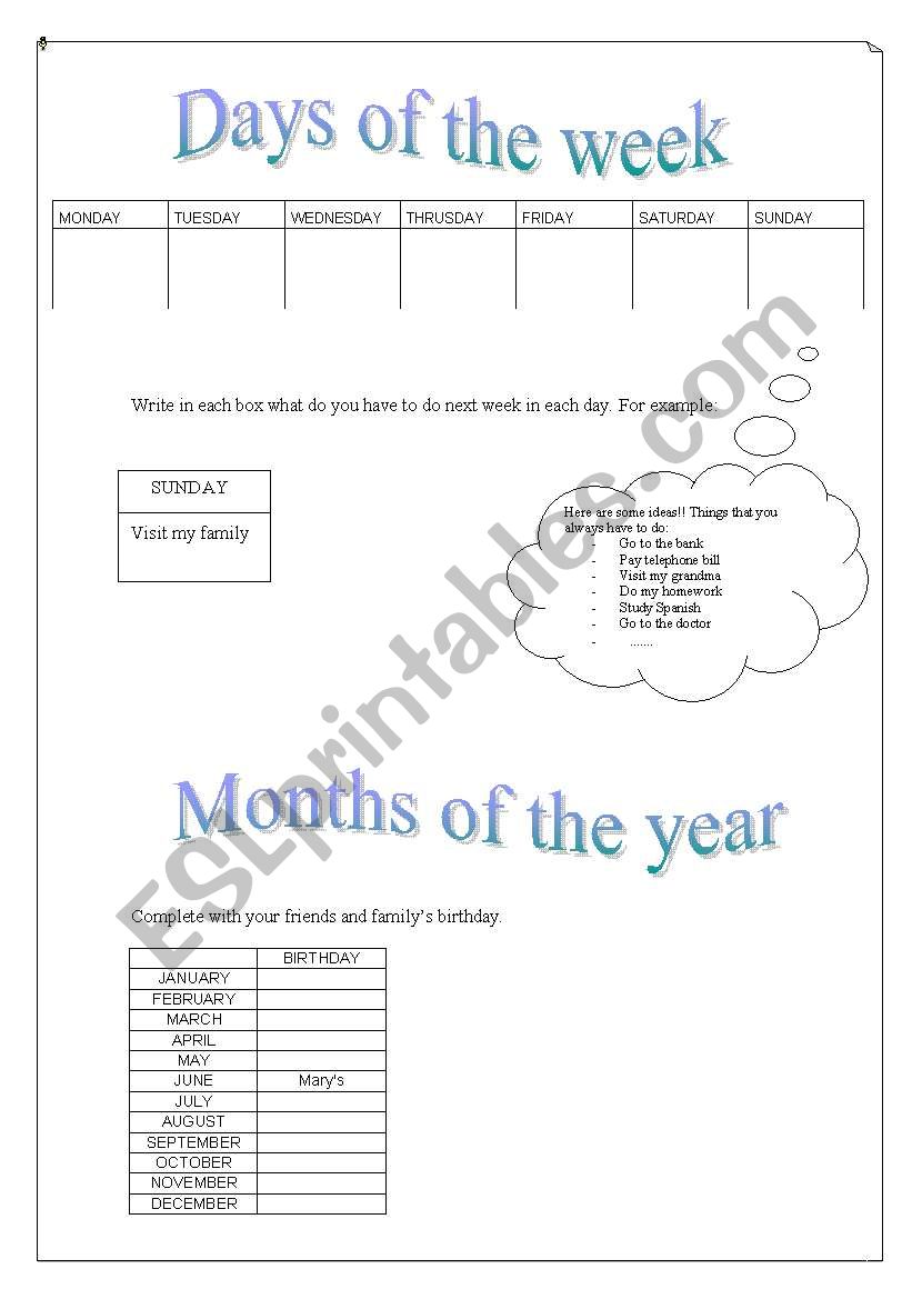 Days of the week and months of the year