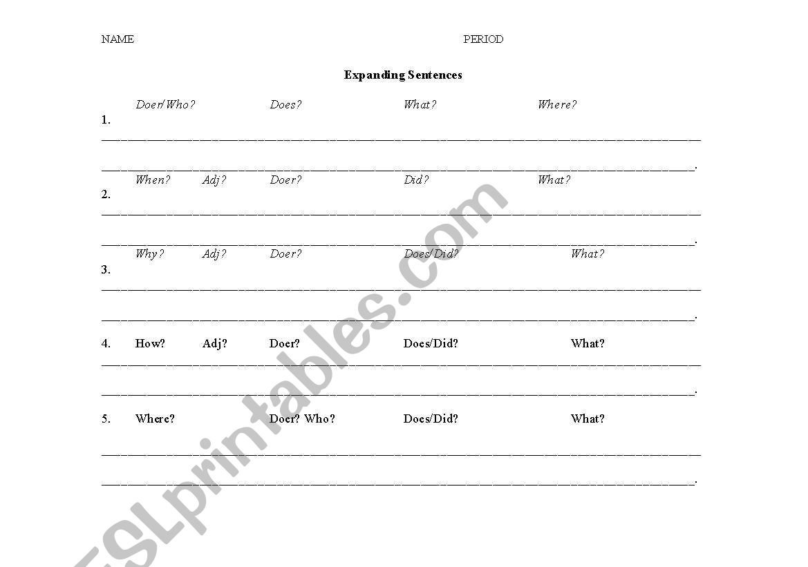 Expanding Sentences worksheet