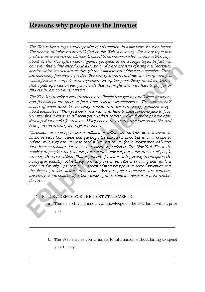 Reasons for using the Internet - writing test