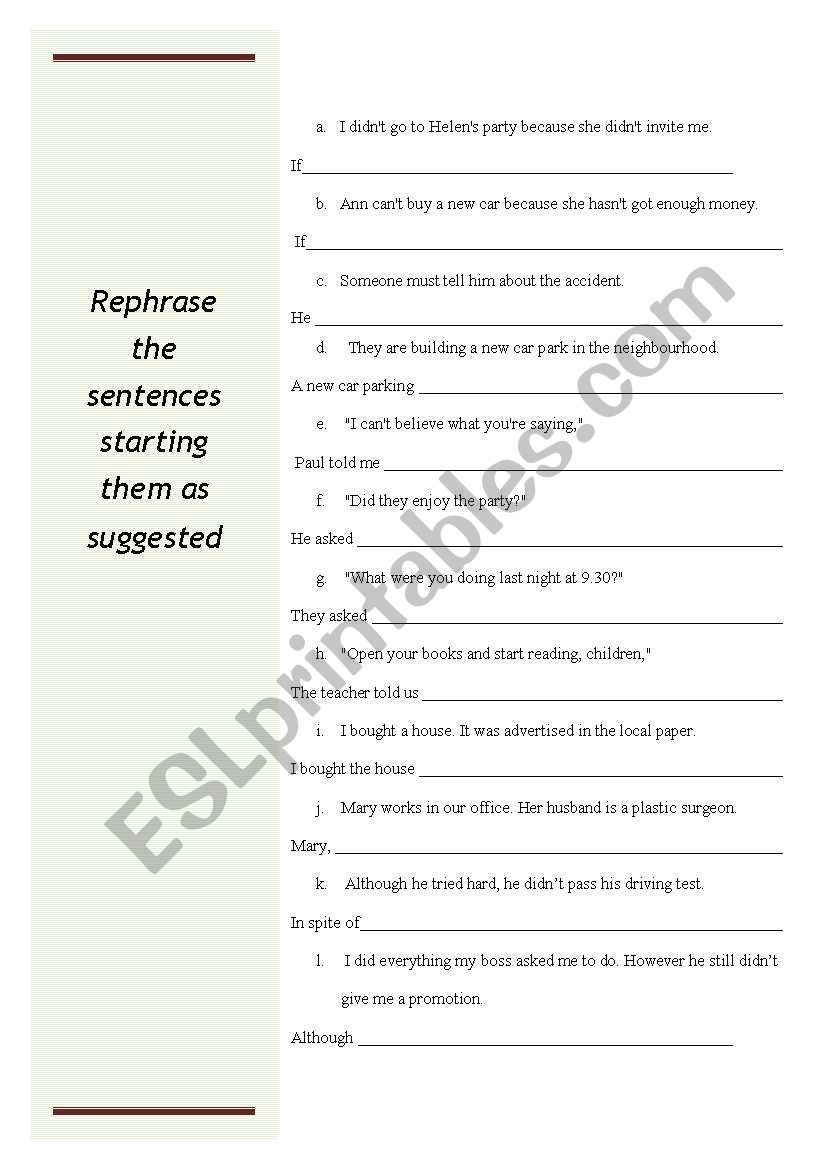 Rephrasing Mix worksheet