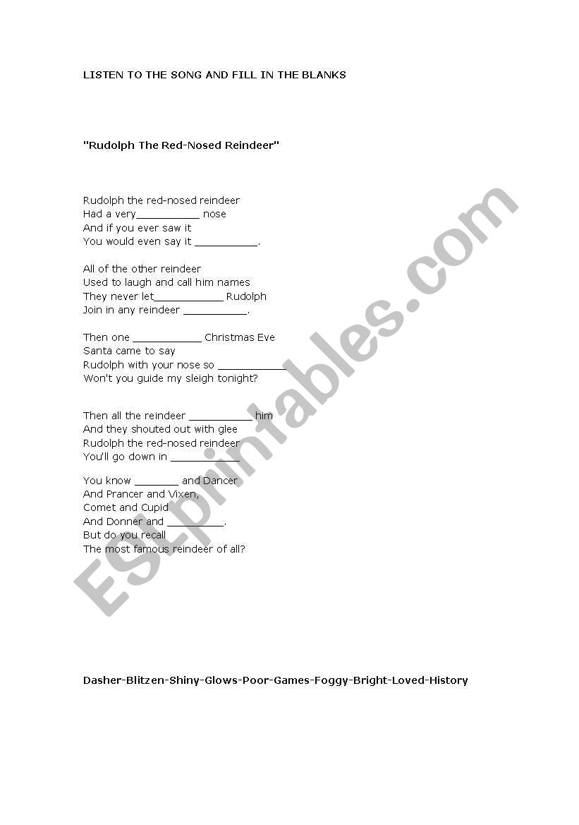 Christmas Song worksheet