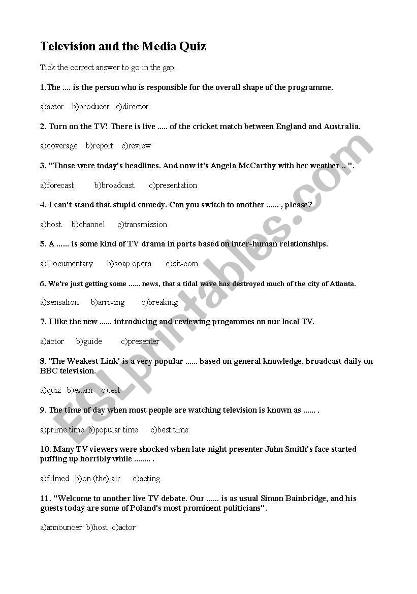 Television -A Quiz worksheet