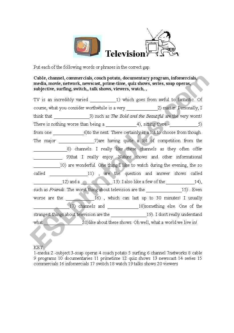 TV-Gap filling activity (key below)