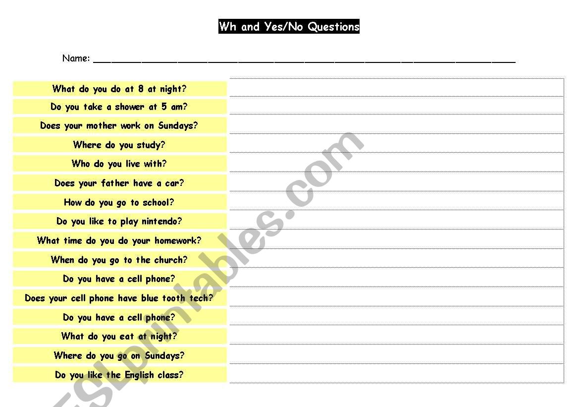 Yes/No and WH-Questions worksheet