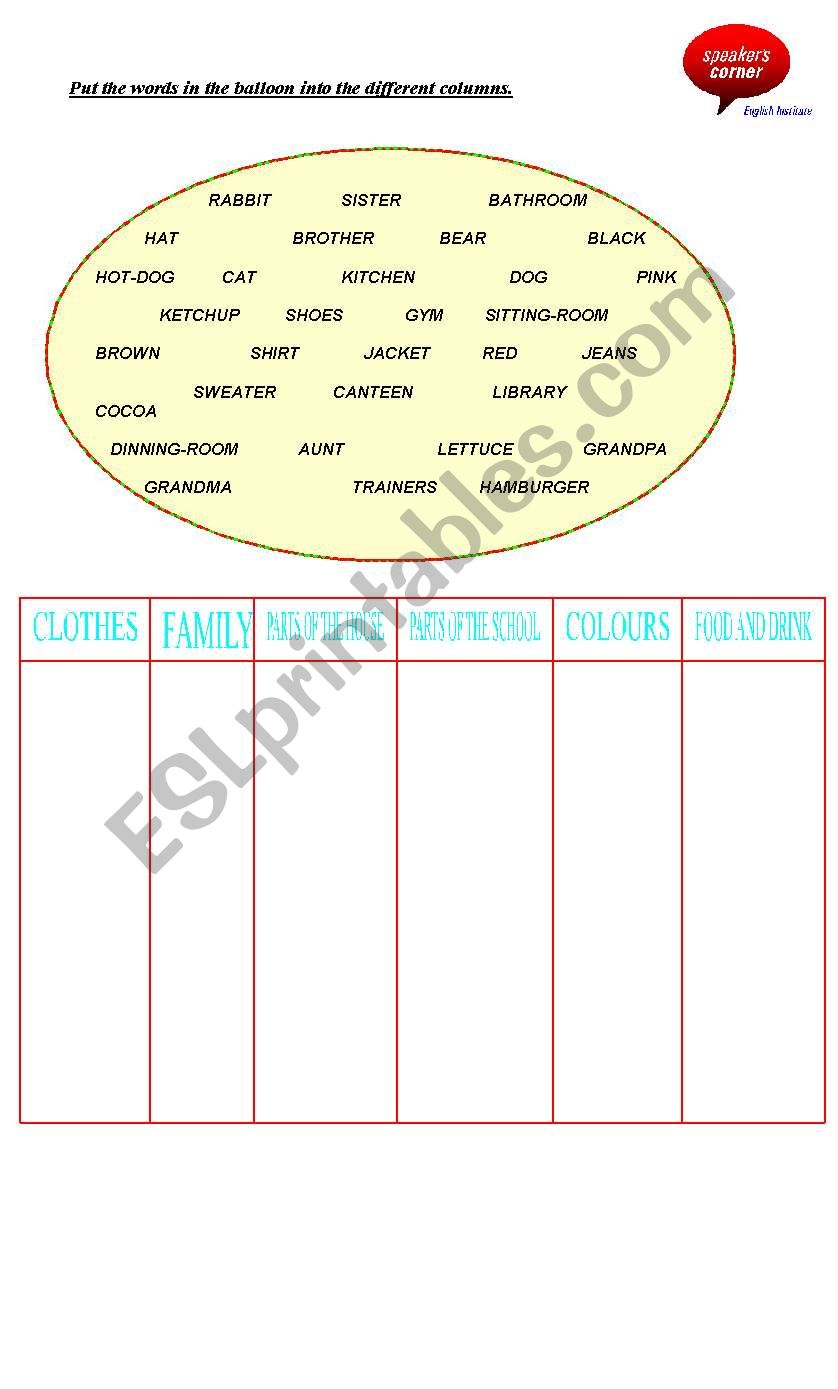 Fill in the columns worksheet