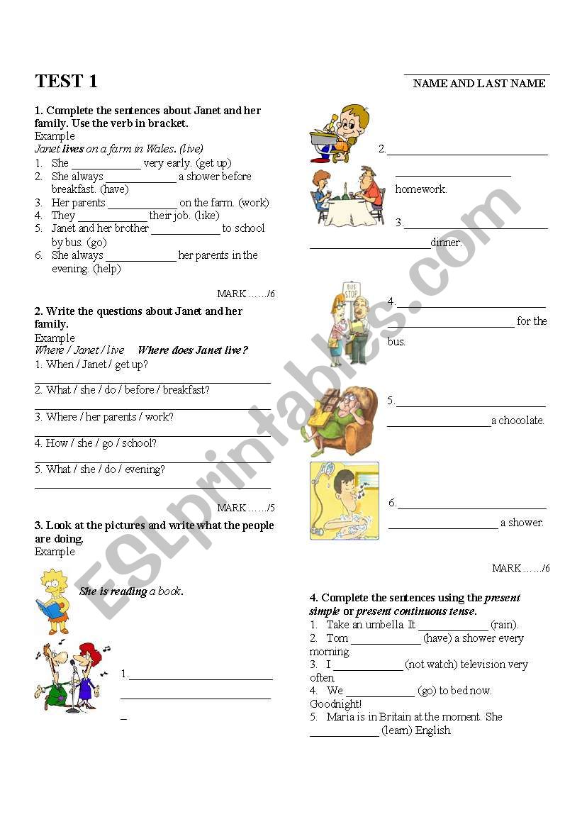 Test - Present Simple worksheet