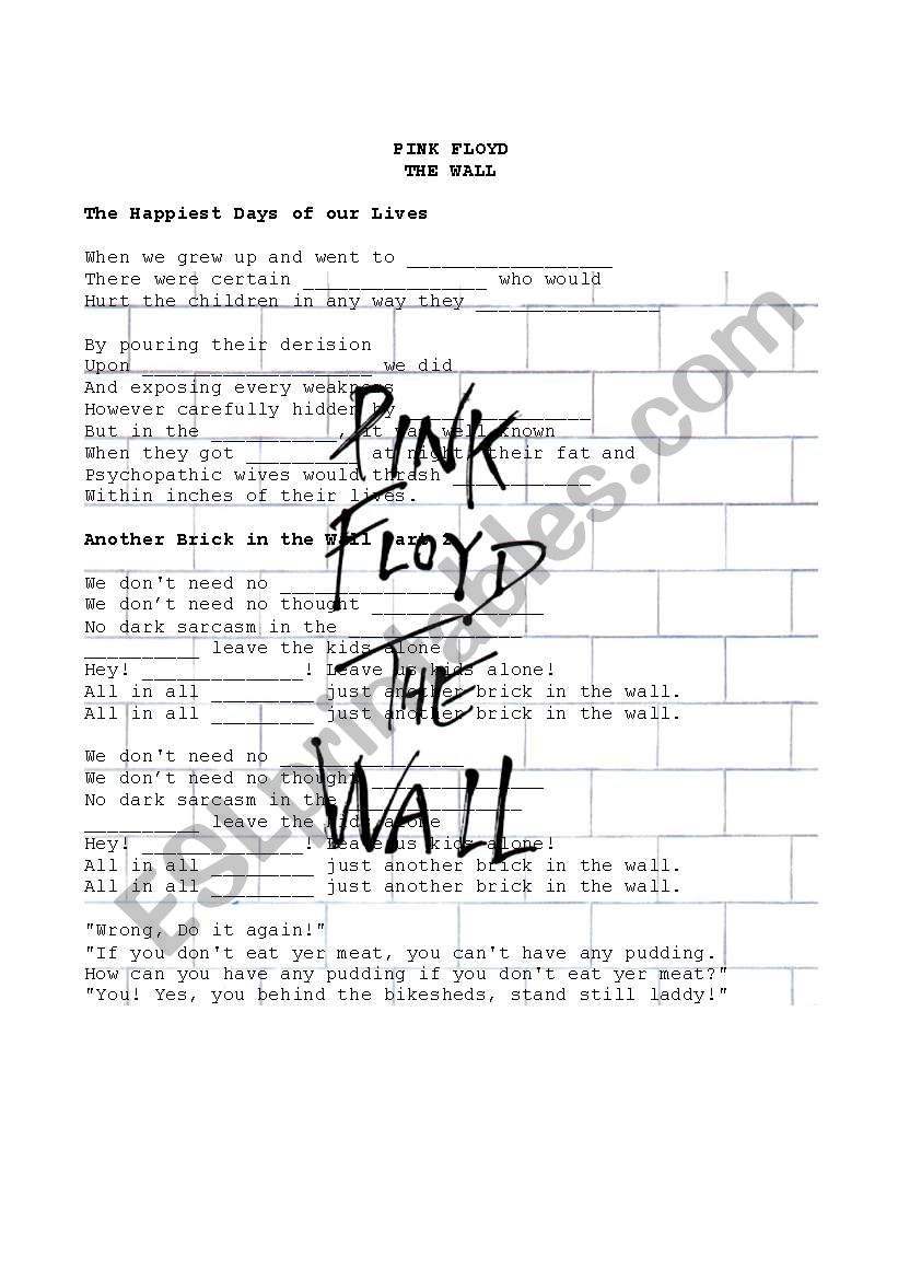 the wall worksheet