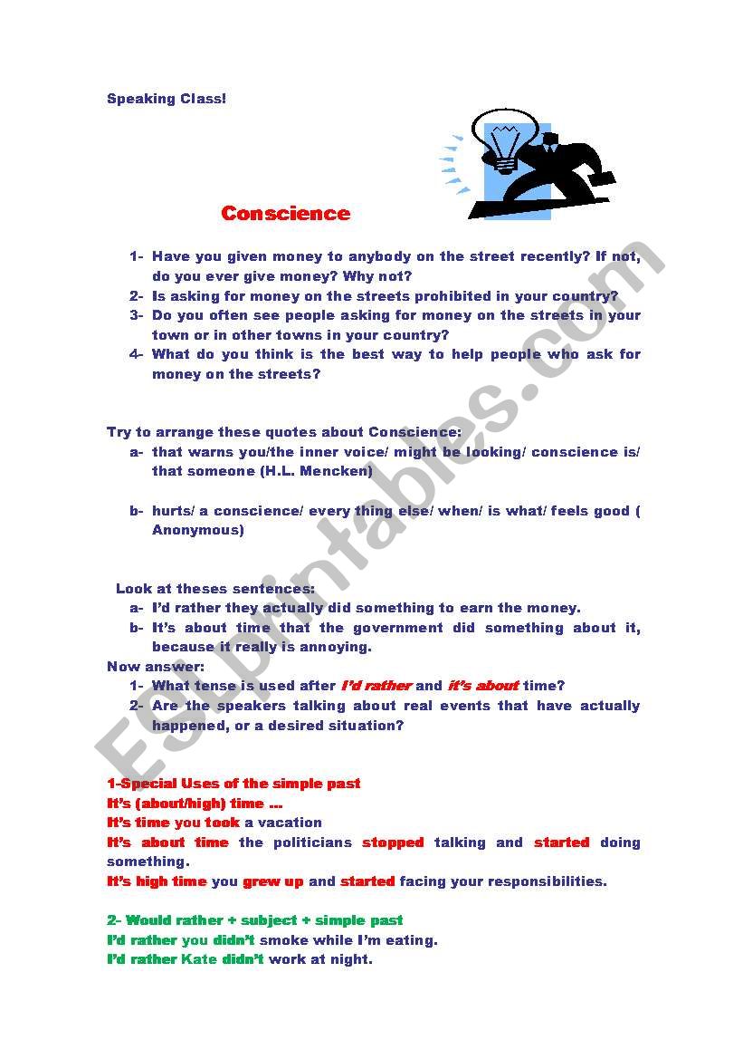 Conscience worksheet