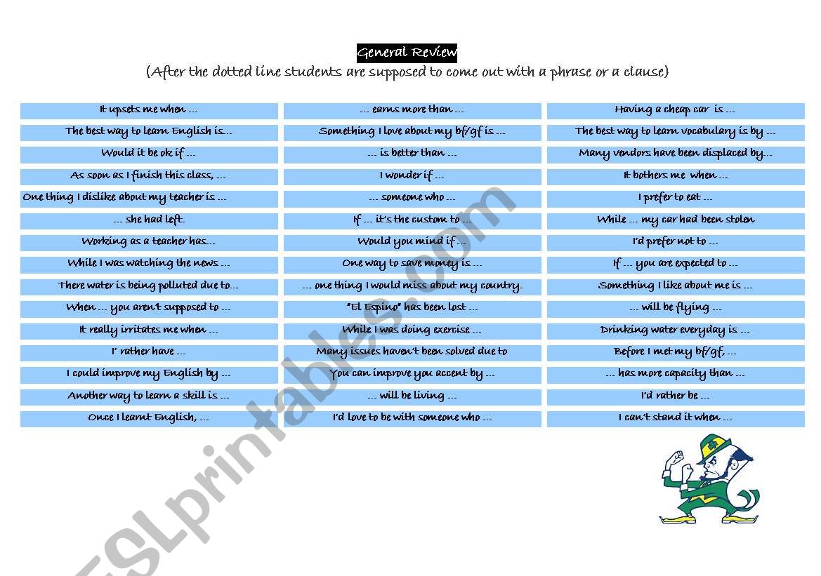 Clauses and Phrases worksheet