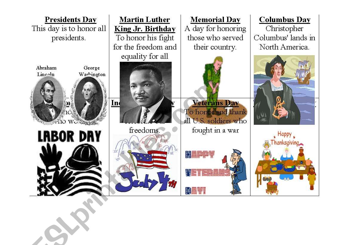Eight American national Holidays