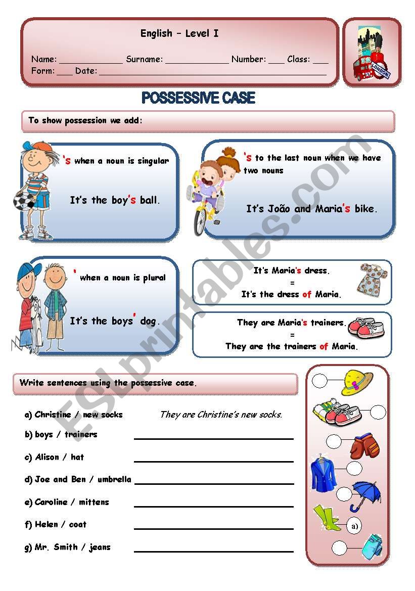 POSSESSIVE CASE worksheet