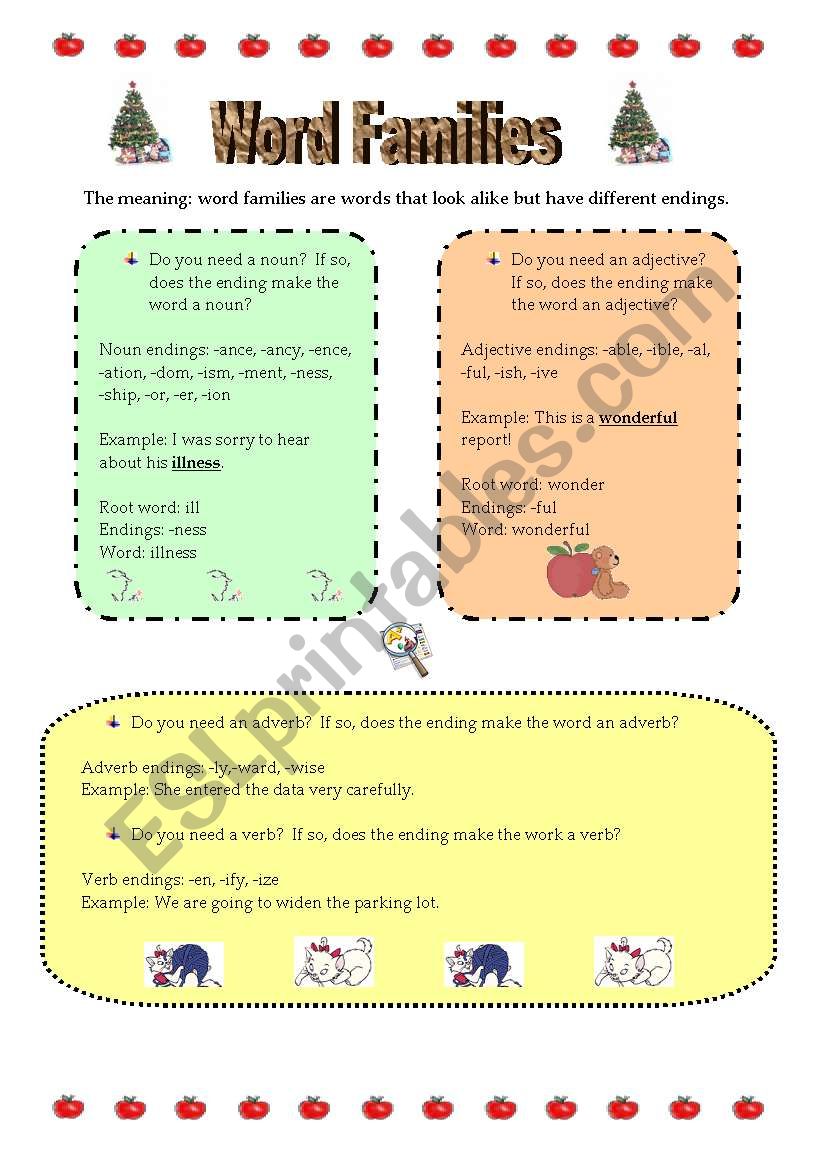 Grammartical Word Families worksheet