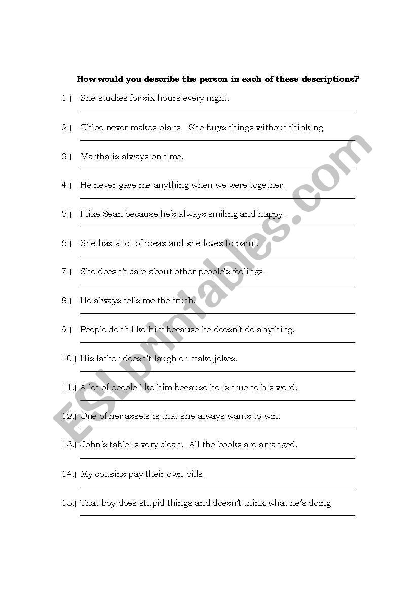 Adjectives worksheet