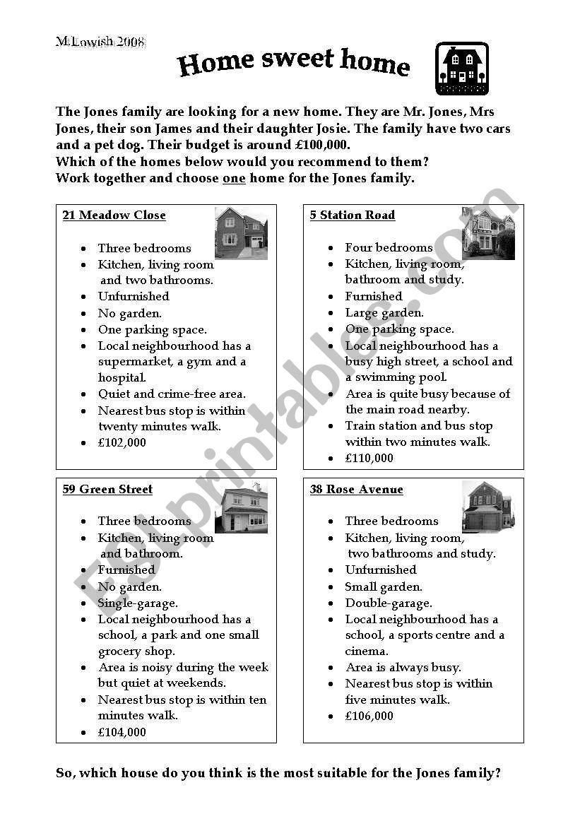 Home Sweet Home worksheet