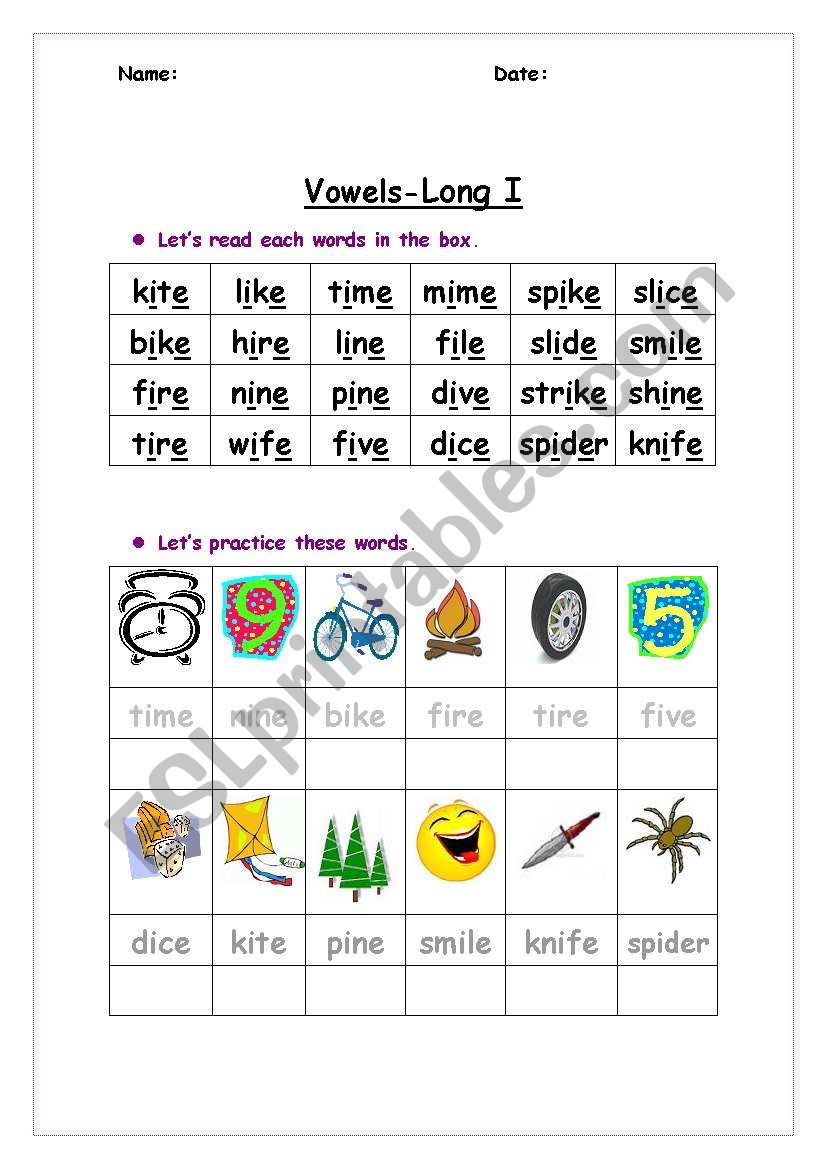 Long Vowel sound  worksheet