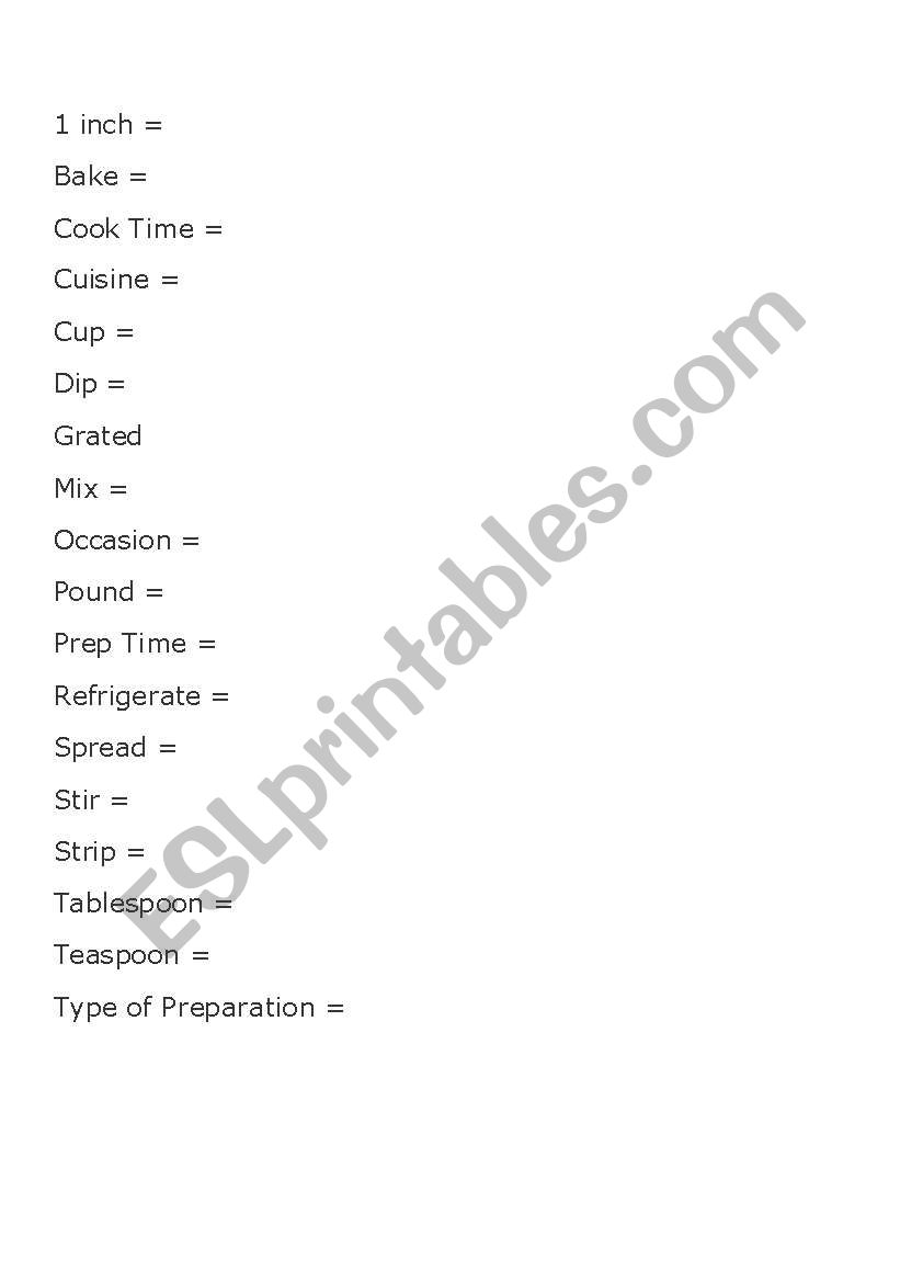 Recipe Mix and Match Words worksheet