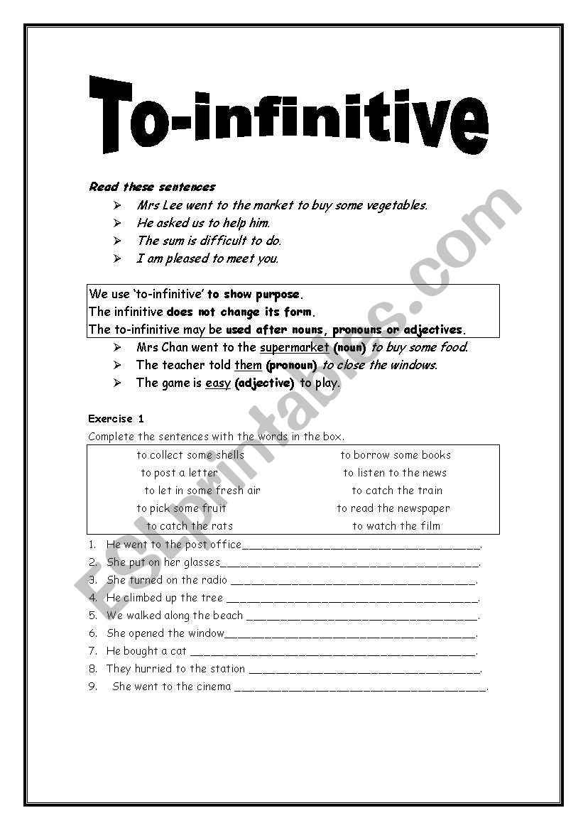 To-infinitive worksheet