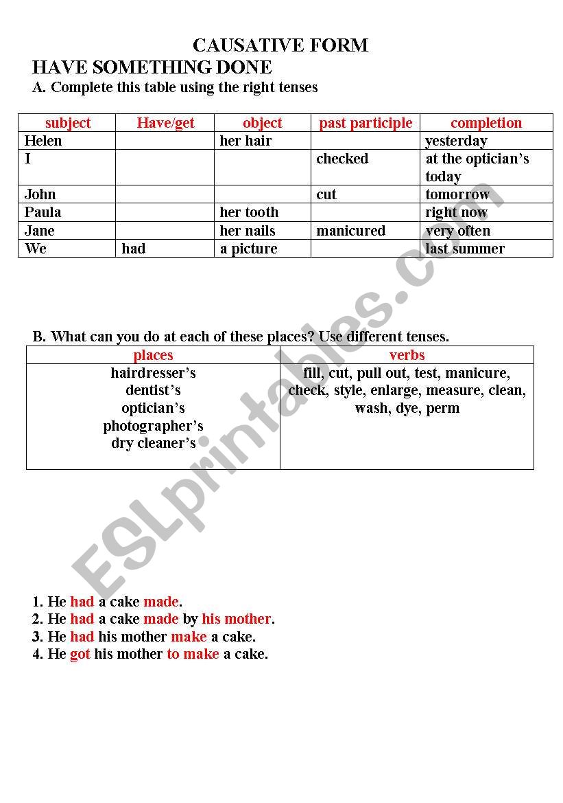 causative form worksheet