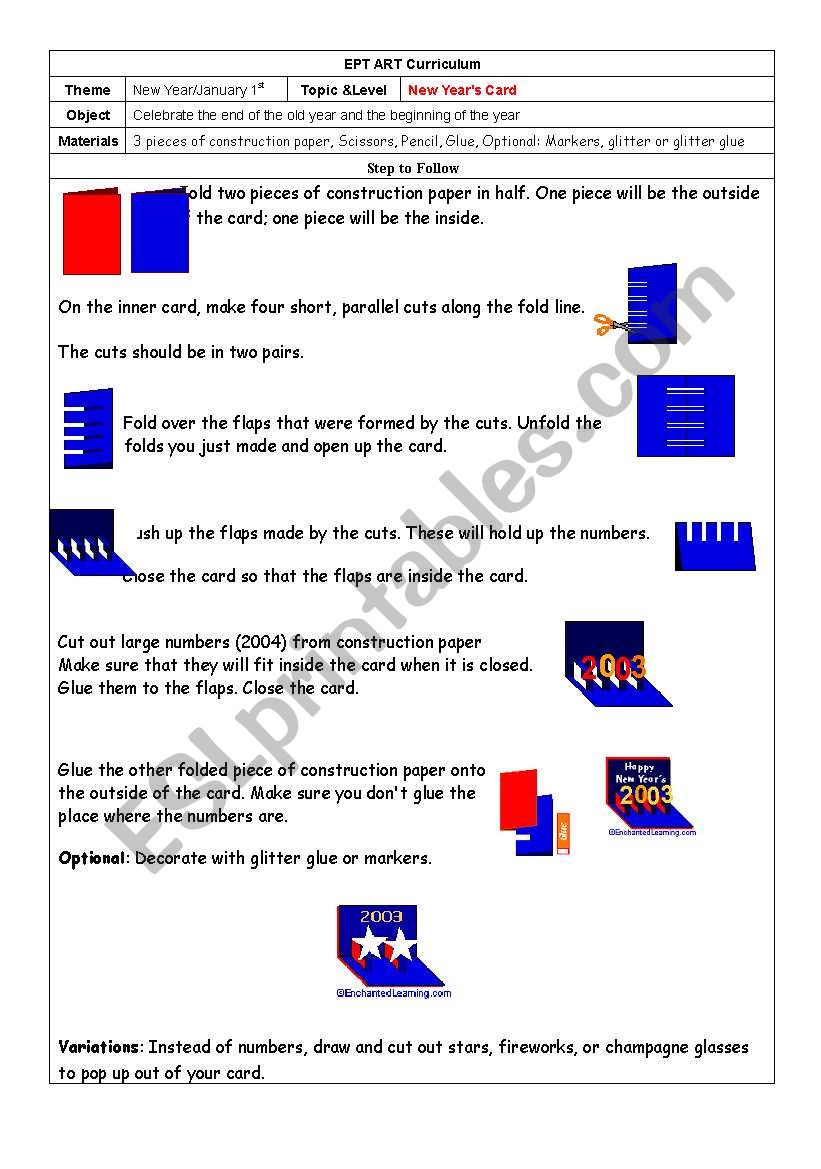 New Years card worksheet