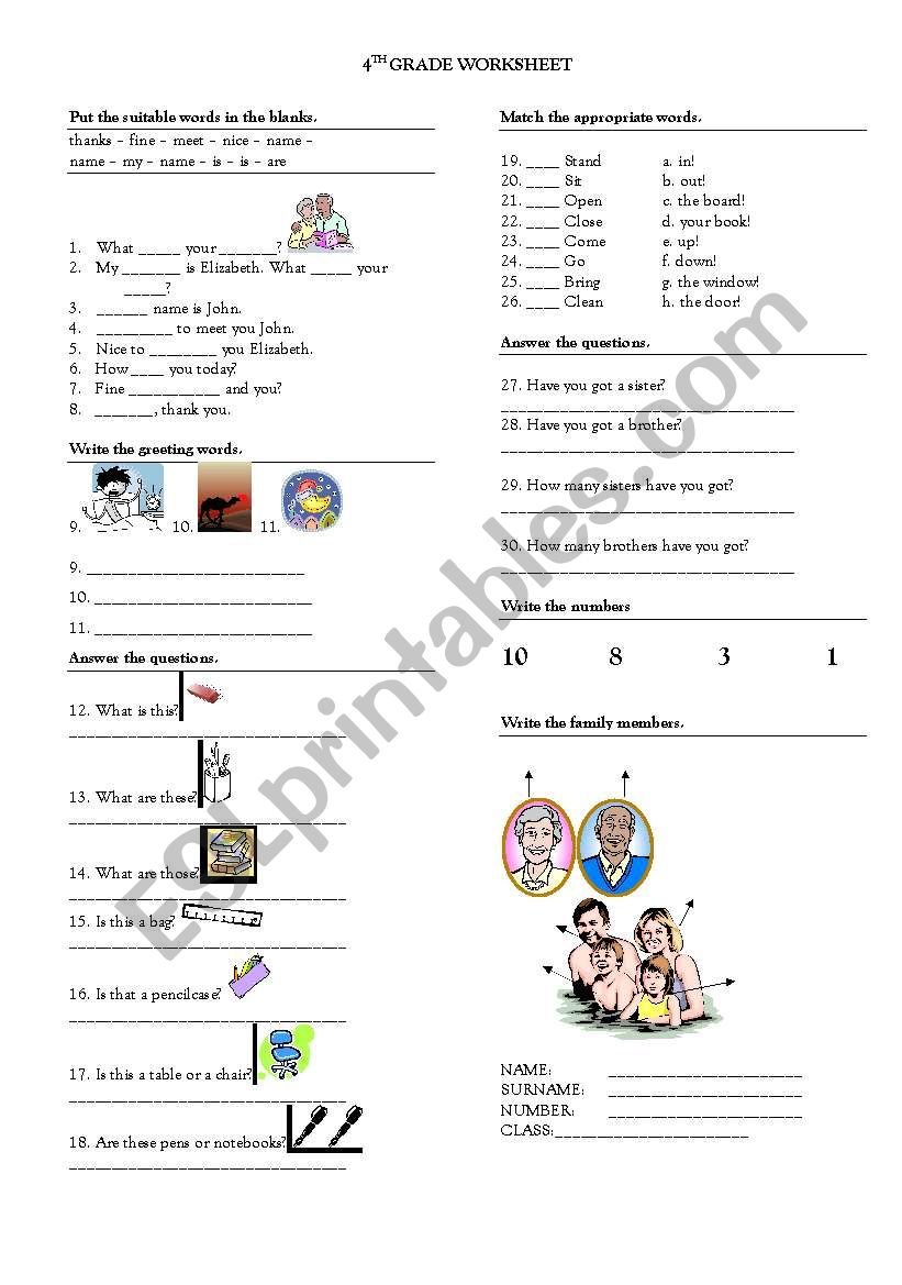 4TH GRADE WORKSHEET worksheet