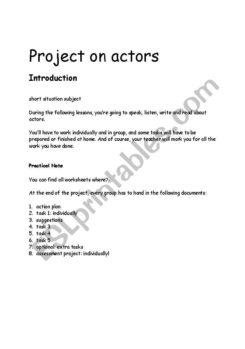 Project on actors 4 skills  worksheet