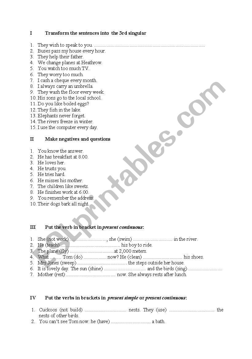 pr simple and continuous worksheet