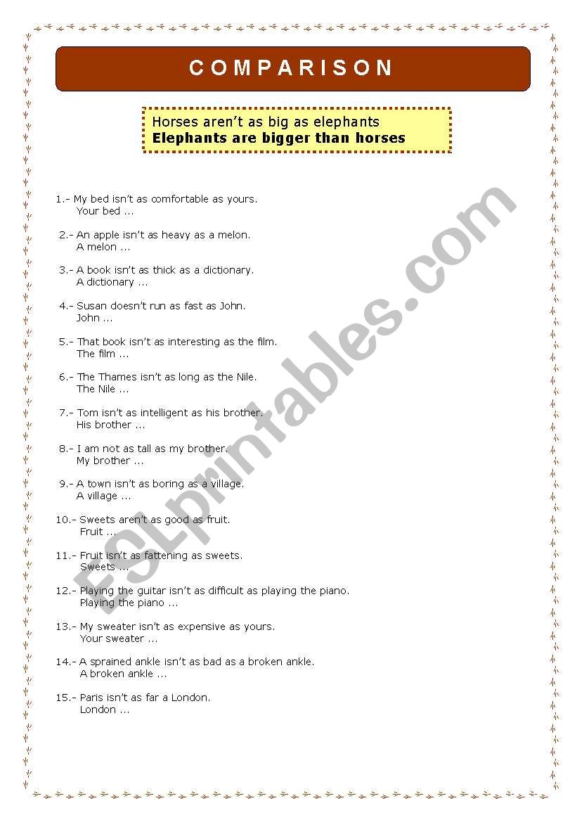 Comparative - rewriting worksheet