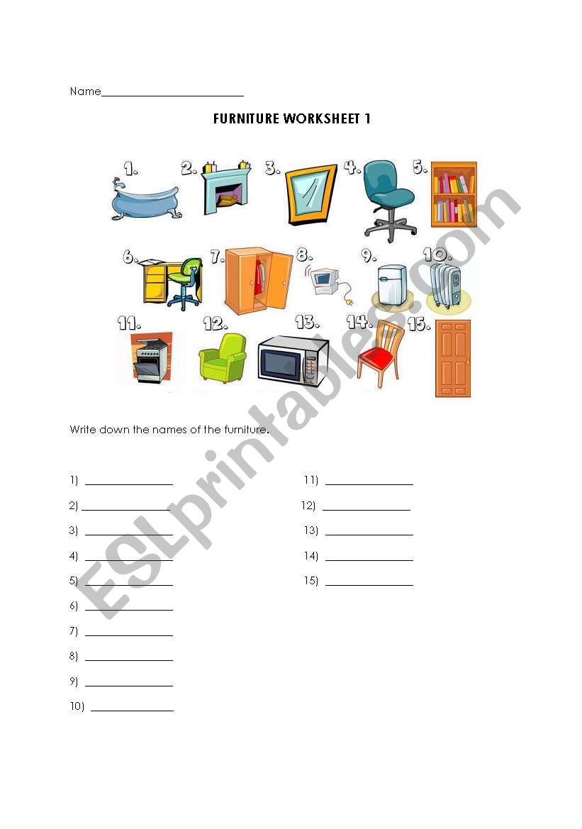 Furniture worksheet 1 worksheet