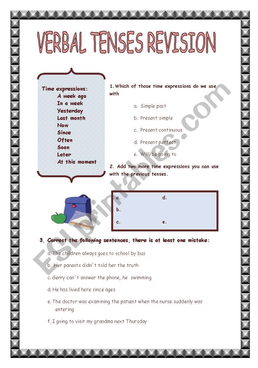 verbal tenses revision worksheet