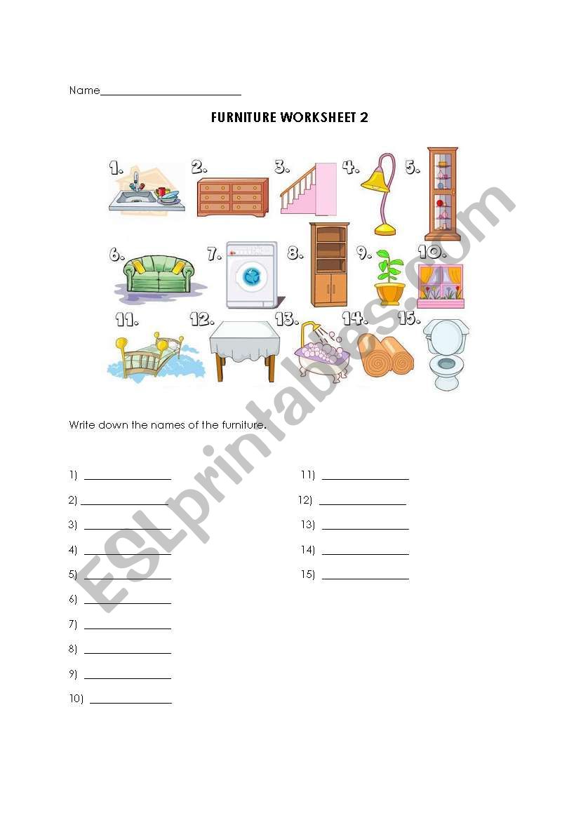 Furniture 2 worksheet