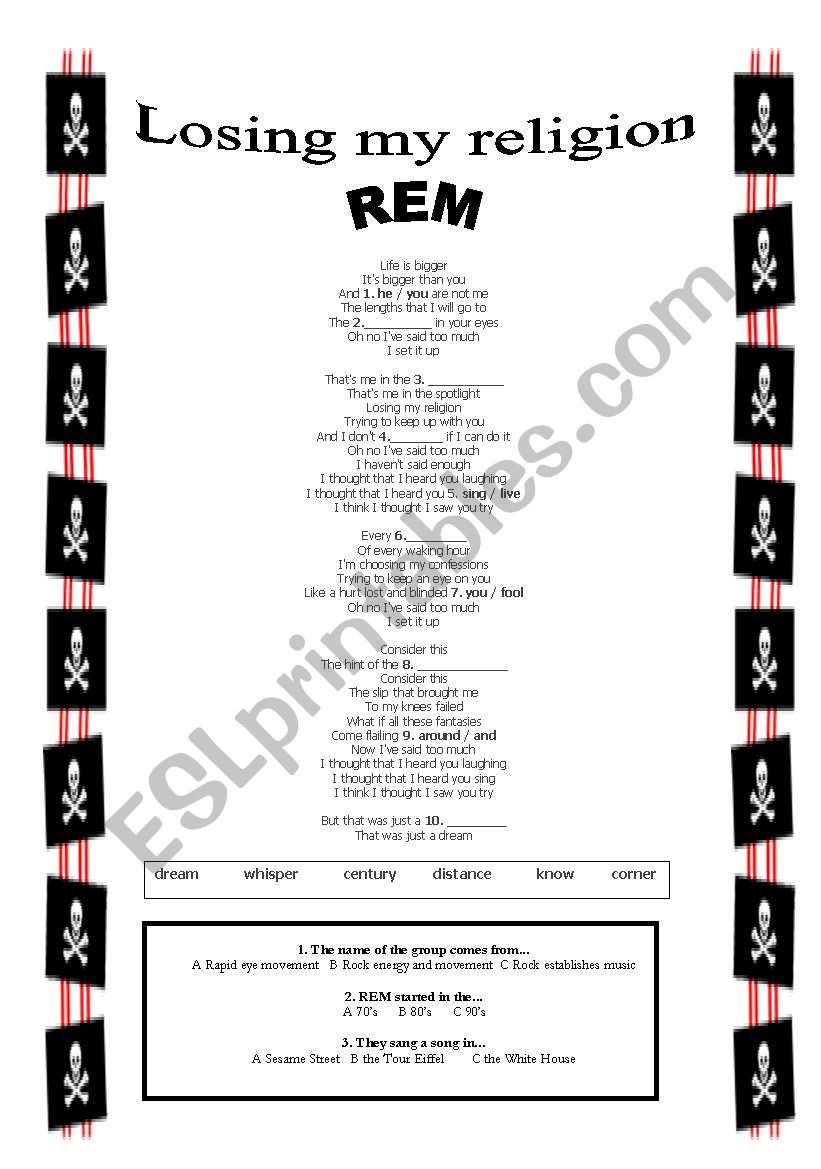 Losing my religion- REM worksheet