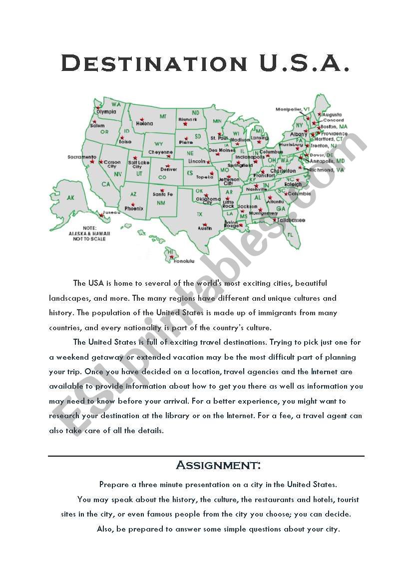Destination USA worksheet