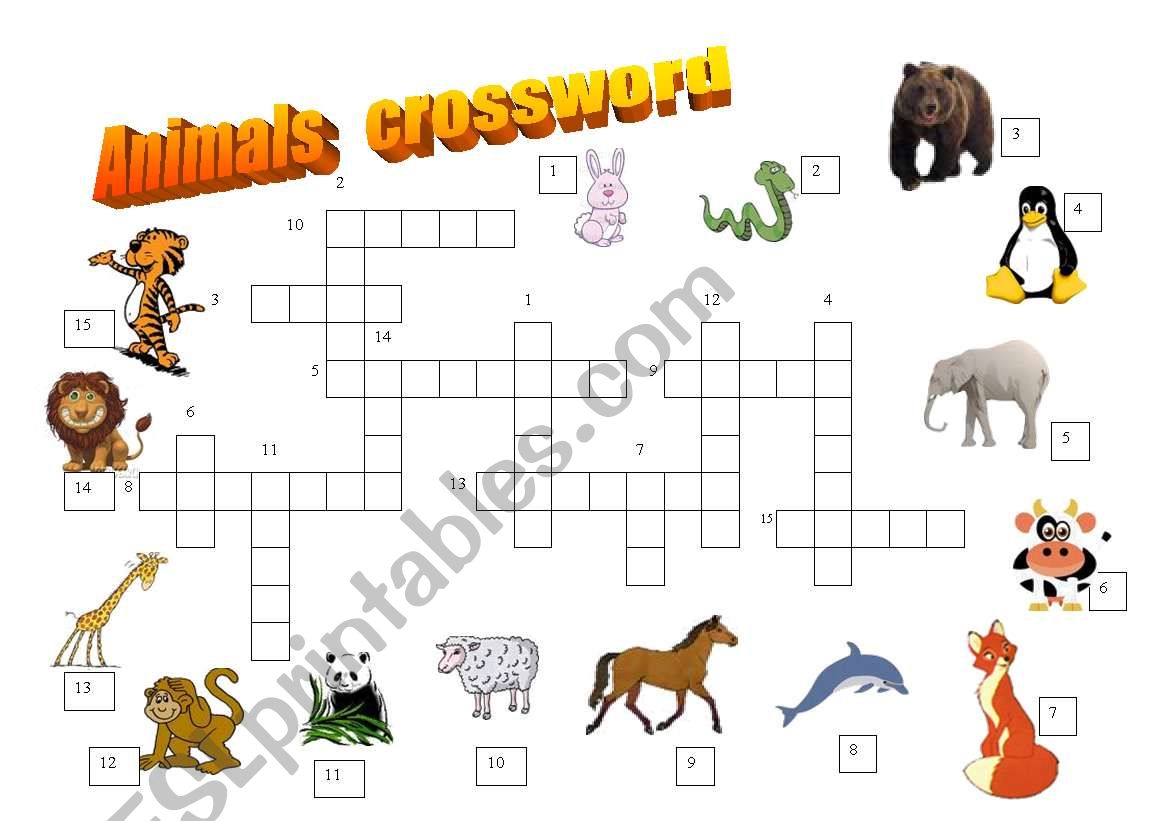 Animals crossword (1/2) worksheet