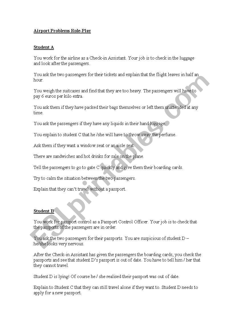 Airport Situations Role-Play worksheet