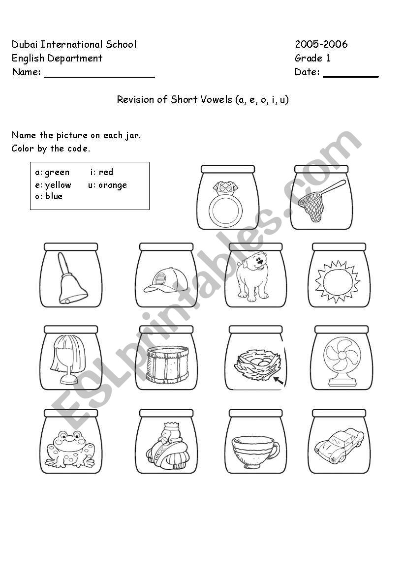 Revision of short vowels worksheet