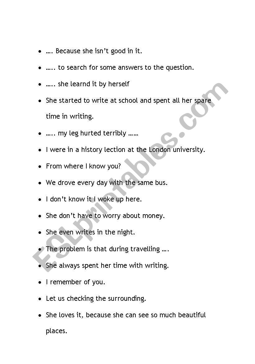 Finding mistakes worksheet