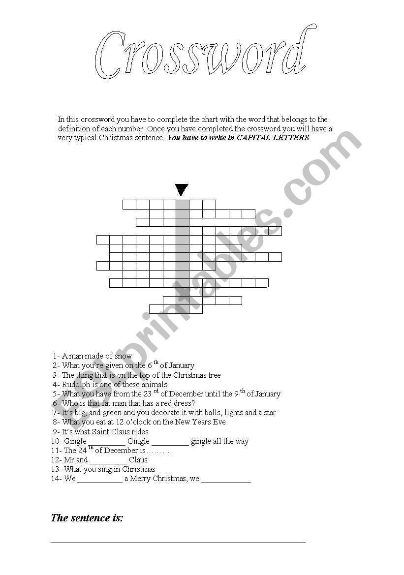 CHRISTMAS VOCABULARY CROSSWORD