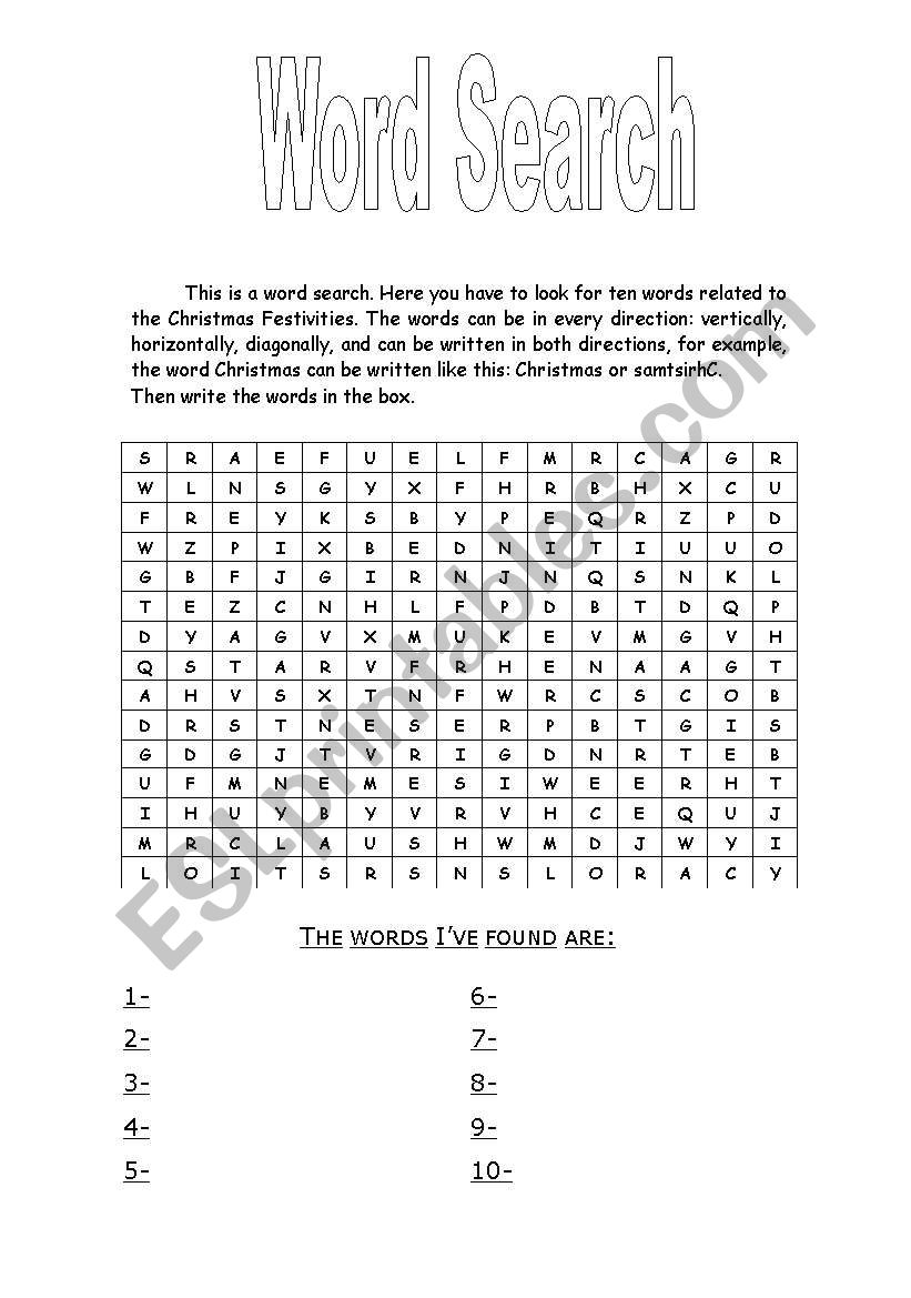 XMAS WORDSEARCH worksheet