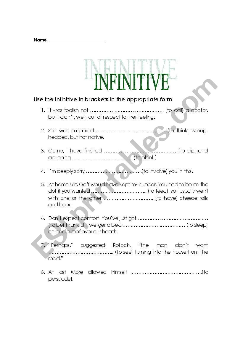 Infinitive worksheet