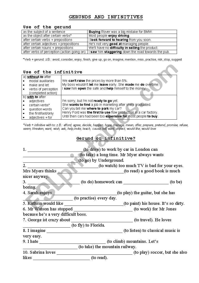 Gerund vs. Infinitive? worksheet