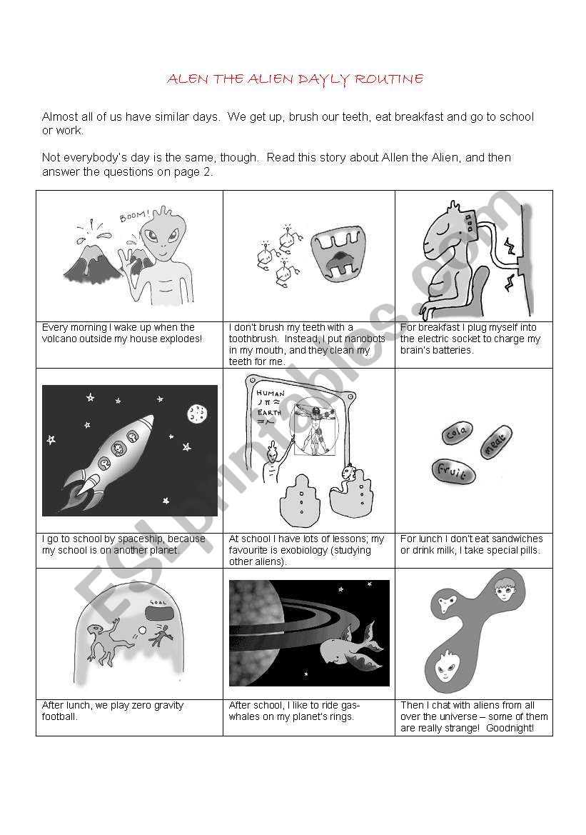 ALEN THE ALIEN DAILY ROUTINE worksheet