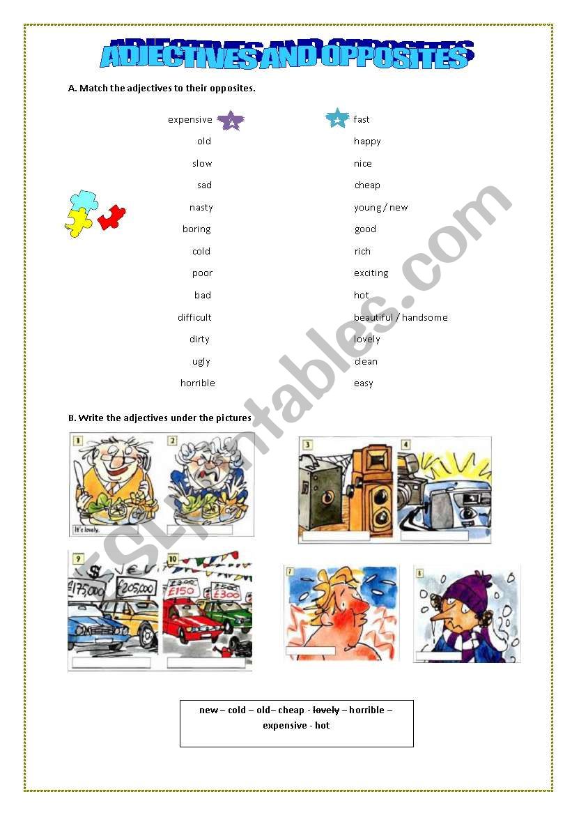 adjectives and opposites worksheet