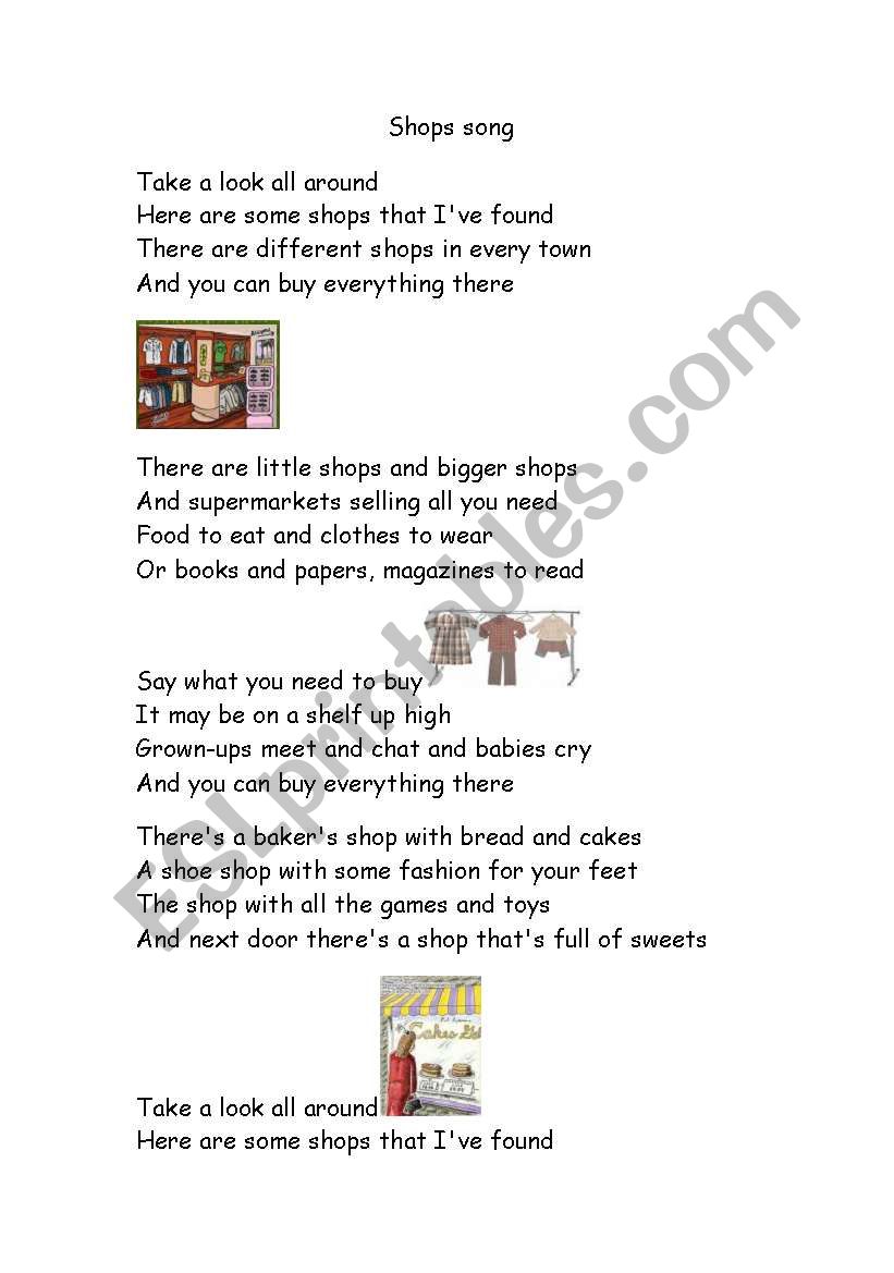 shops song worksheet