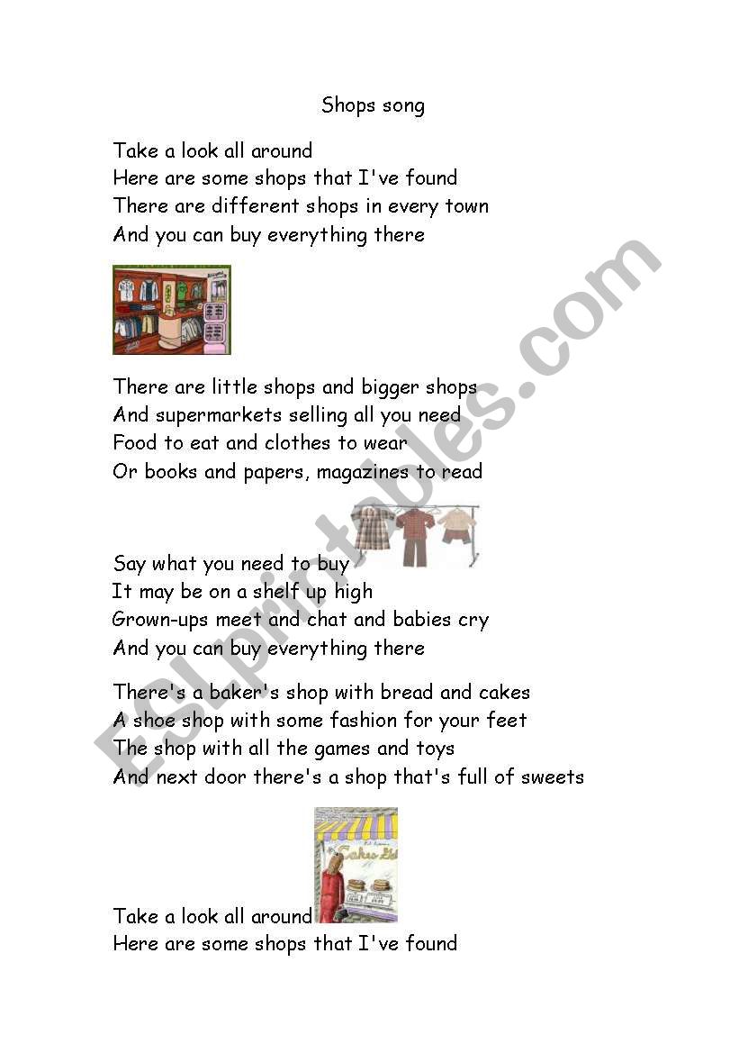 shops song worksheet