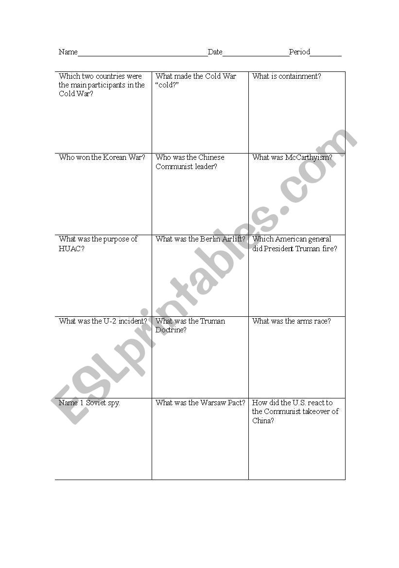 Col War Rally Sheet worksheet