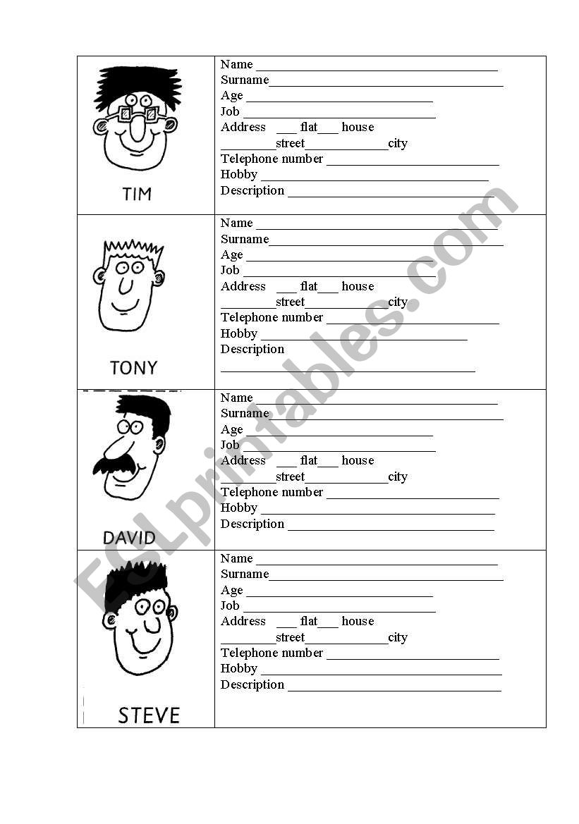 fill in peoples profile worksheet
